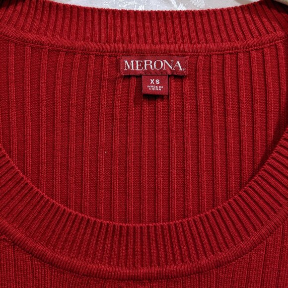 Red Scoop Neck Poor Boy Sweater XS Rib Knit Long Sleeve Comfy Cozy Warm Winter - Picture 3 of 3